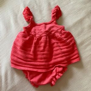 Janie and Jack coral knit bubble dress romper. 12-18 months.